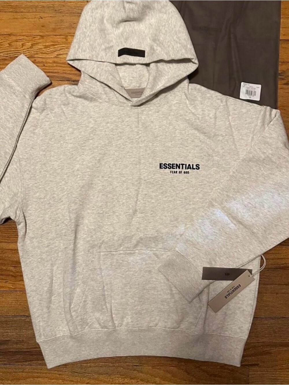 Essentials Light Oatmeal Pullover Hoodie with Chest Logo